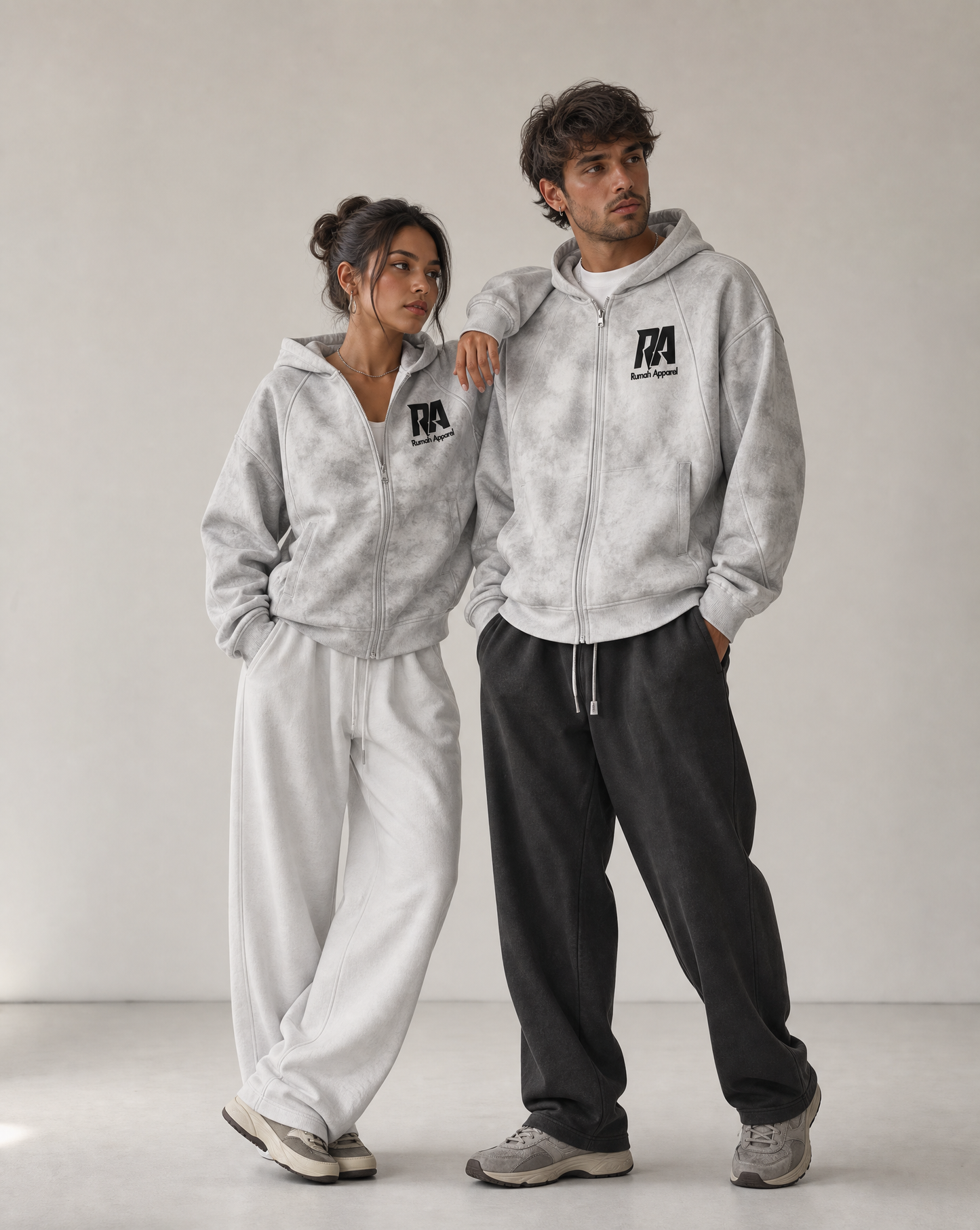 Dirty Washed Boxy Zip-up Fleece Hoodie