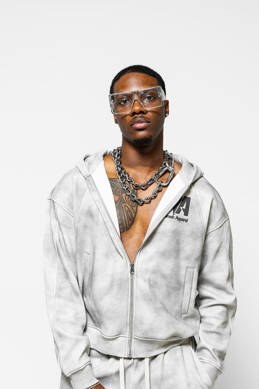 Dirty Washed Boxy Zip-up Fleece Hoodie