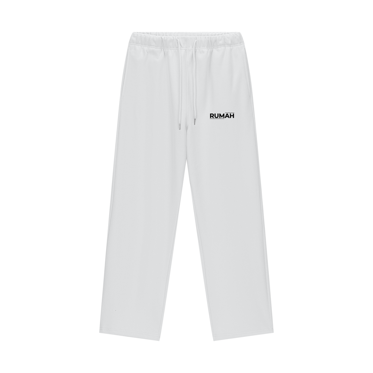 Beige sweatpants with a logo on a white background