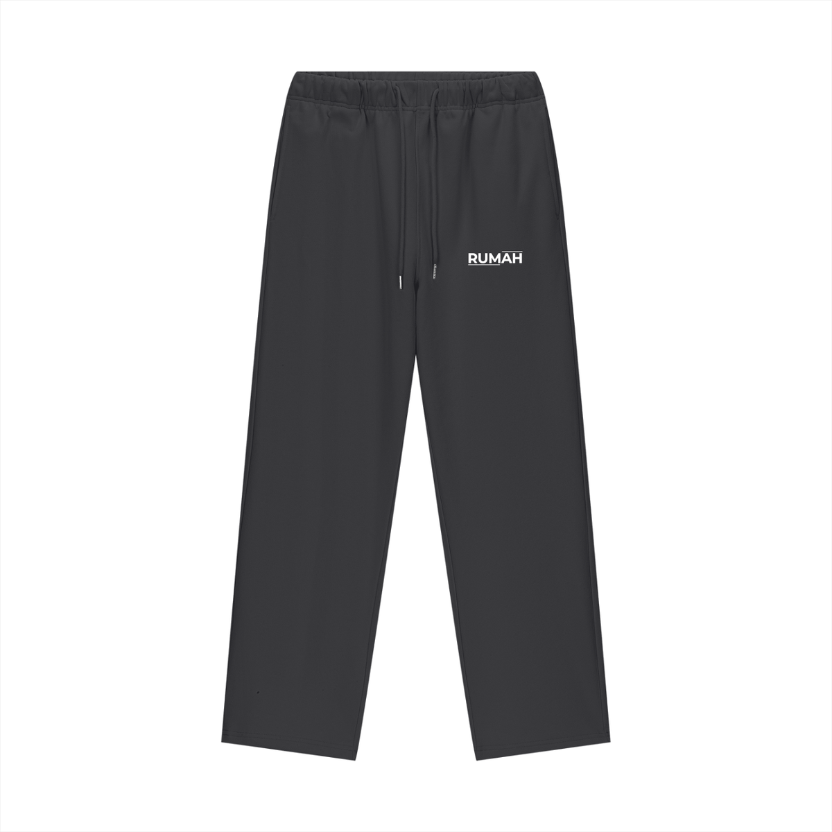 Black pants with a logo on a white background