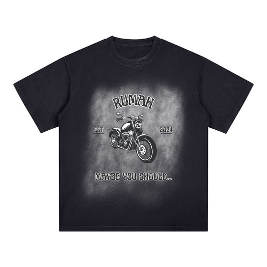 Square Patch Monkey Washed Drop Shoulder T-Shirt - 250 GSM