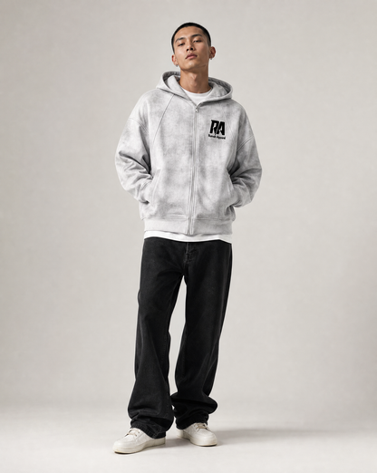 Dirty Washed Boxy Zip-up Fleece Hoodie