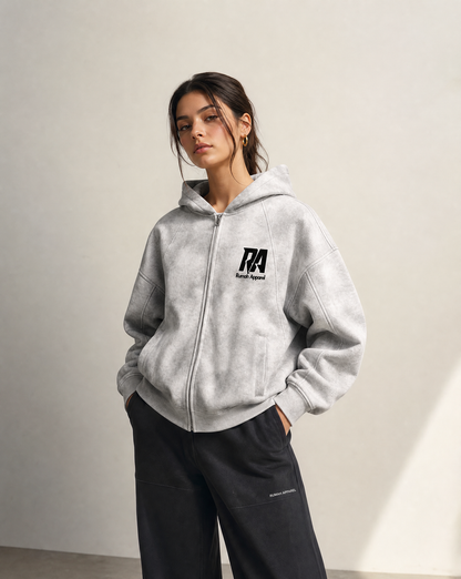 Dirty Washed Boxy Zip-up Fleece Hoodie