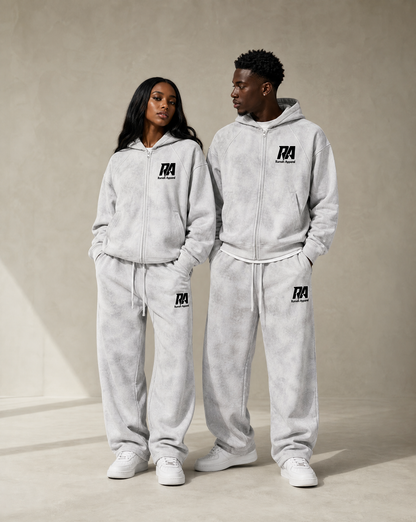 Dirty Washed Boxy Zip-up Fleece Hoodie