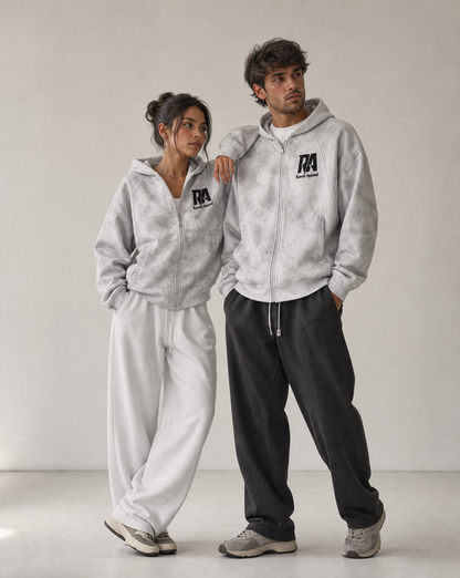 Dirty Washed Boxy Zip-up Fleece Hoodie