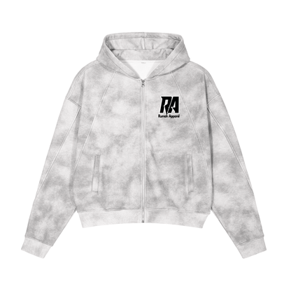 Dirty Washed Boxy Zip-up Fleece Hoodie